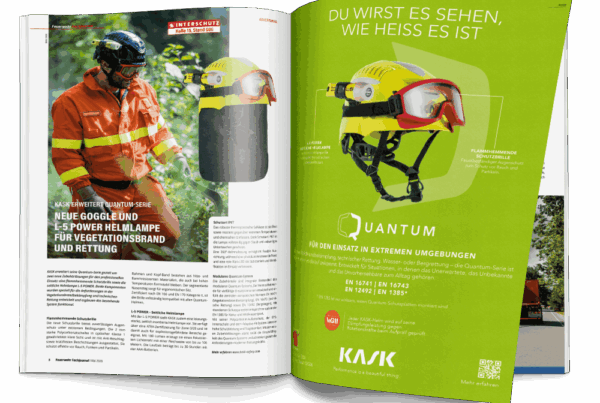 KASK Quantum-Serie erweitert durch neue Goggle und L-5 POWER Helmlampe für Vegetationsbrand und Rettung 2 Photorealistic Magazine MockUp KASK Advertorial s