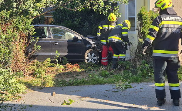 PKW landet nach Kollision mit Hausmauer in Garten 10 VU 2026062706
