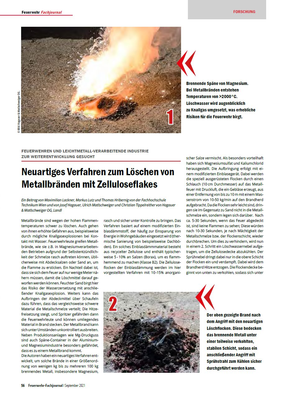 Forschung: Metallbrand Zelluloseflakes